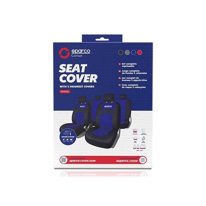 Sparco SPCS402BL Juego de Fundas de Asiento Completas Negras y Azules para Coches con Trasera Partida 1/3 + 2/3, 11 Piezas, 100% Poliéster Lavable 3 Sparco SPCS402BL Juego de Fundas de Asiento Completas Negras y Azules para Coches con Trasera Partida 1/3 + 2/3, 11 Piezas, 100% Poliéster Lavable 3