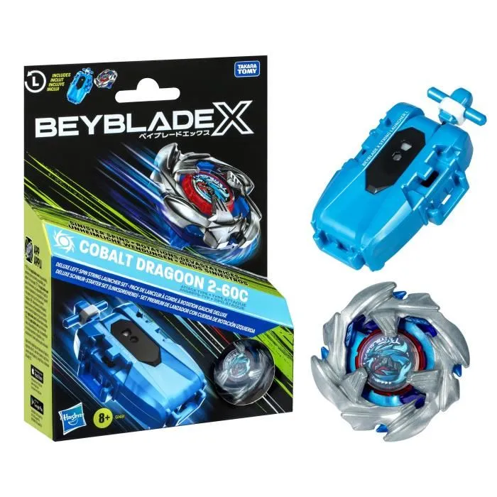 Hasbro Beyblade X Set Premium Cobalt Dragoon 2-60C Lanzador con Cuerda Rotación Izquierda +8 Años Hasbro Beyblade X Set Premium Cobalt Dragoon 2-60C Lanzador con Cuerda Rotación Izquierda +8 Años