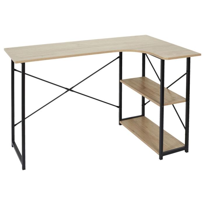 Home Deco Factory Escritorio Esquinero Job Negro Colección Industriel, Madera con Patas Negras, 120x74 cm