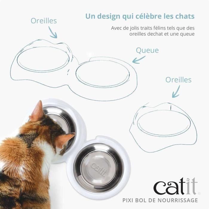 Comedero para gatos - CATIT - PIXI - 200 ml - Cuencos extraíbles de acero inoxidable - Blanco 5