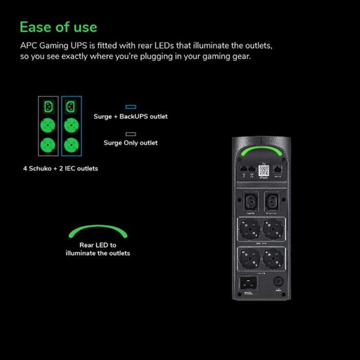 APC UPS Back-UPS Pro BGM2200B-GR 2200VA 1320W 4xSchuko 2xIEC C13 Torre con RGB Beleuchtung 7 APC UPS Back-UPS Pro BGM2200B-GR 2200VA 1320W 4xSchuko 2xIEC C13 Torre con RGB Beleuchtung 7