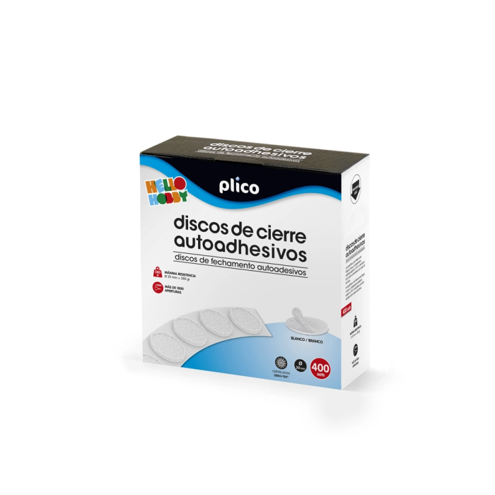 Plico Cierres de Cierre Autoadhesivo Textil Ø20 mm - Caja 400 Discos - Blanco 1