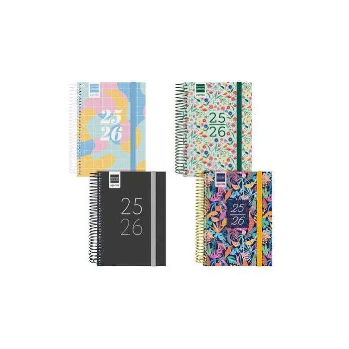 Agenda Escolar (2025-26) Finocam Euskera Secundaria Espiral Tapa Pp D/P 8º 120X164 Con Goma Surtido Pack De 8