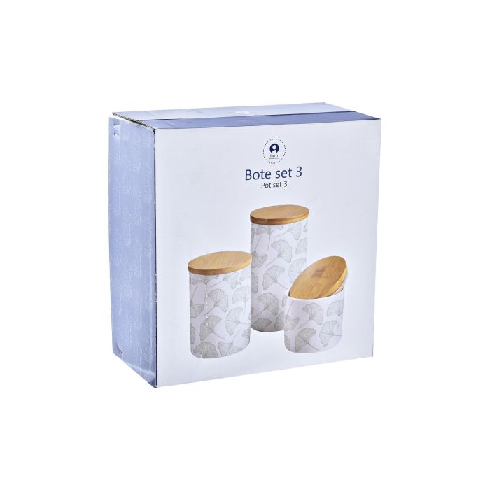 DKD Home Decor Bote Tropical Set de 3 Gres Bambu Verde Blanco Natural 10 x 17 x 10 cm 3