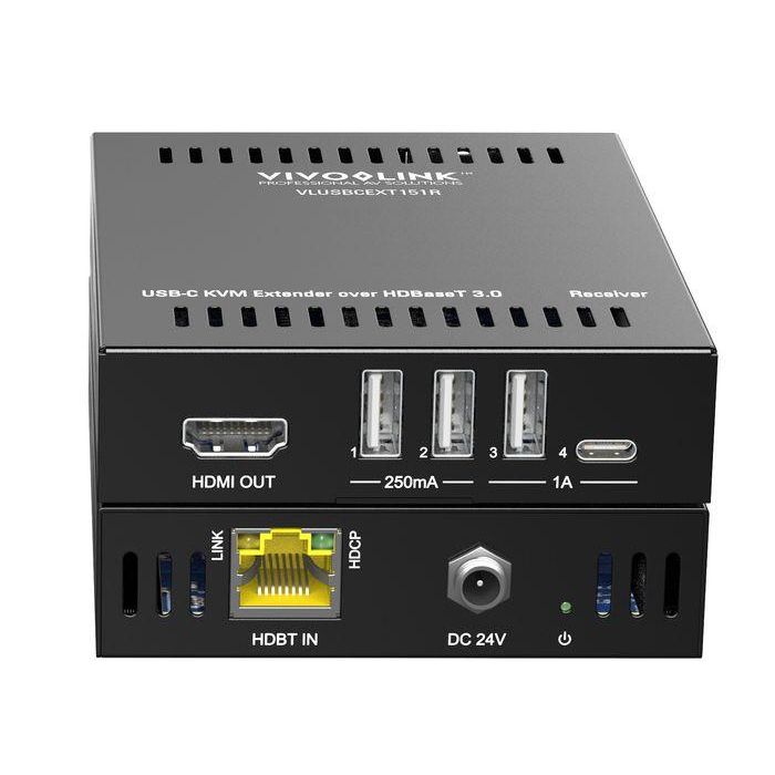 Vivolink VLUSBCEXT151 Extensor KVM USB-C 4K sobre HDBT3.0 para Salas de Reuniones, hasta 70m 4K@30Hz / 40m 4K@60Hz 1