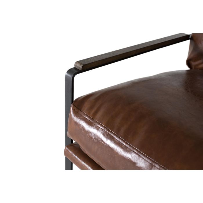 Giner y Colomer Sillón Industrial en Hierro Negro y Símil Piel Marrón Envejecido 4