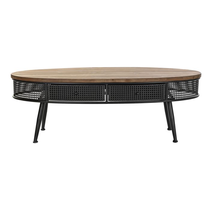DKD Home Decor Mesa Centro Loft Desmontable de Abeto y Metal con 2 Cajones, Negro Marrón, 120x58x42 cm 3