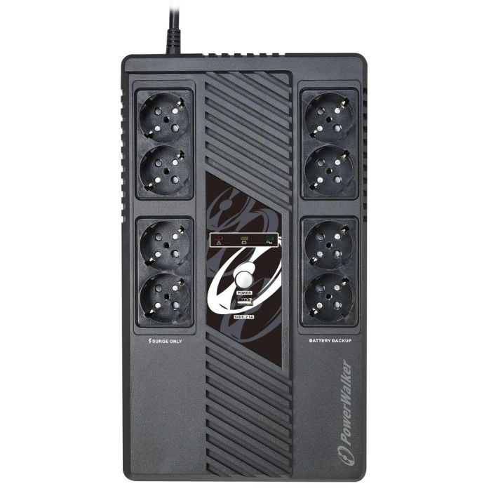 PowerWalker VI 1000 MS SAI Line-Interactive 1000VA/600W, 8 Enchufes (4 Batería), USB, Protección RJ45/RJ11, con AVR, Carga USB 2.1A 2