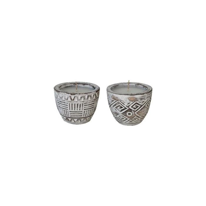 DKD Home Decor Vela Decorativa Boho para Hogar Blanco Marrón 15x15x15 cm - Pack 2 Unidades Surtidas de Cera y Madera Albasia