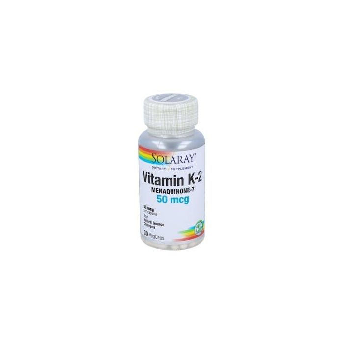 SOLARAY Vitamina K2 Menaquinona-7 (Natto) 50 mcg 30 cápsulas, biodisponible para veganos
