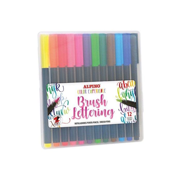 Alpino Rotuladores Brush Lettering Punta Pincel, Colores Surtidos, Estuche 12 Unidades