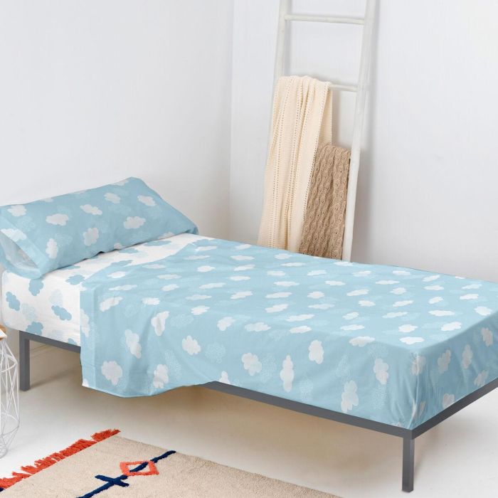 Juego de Sábanas HappyFriday Basic Kids Clouds Azul Cama de 105 180 x 270 cm 2 Piezas 4