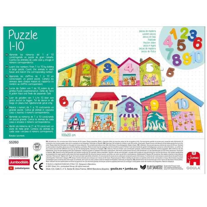 Goula Puzzle 1-10 55260 Puzle de 20 Piezas Gigantes de Cartón con Números del 1 al 10 para Niños +3 Años