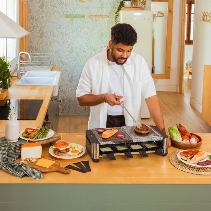 Cecotec Raclette Cheese&Grill 16000 Inox Allstone 1400W Placa Piedra 8 Pers. Negra 1