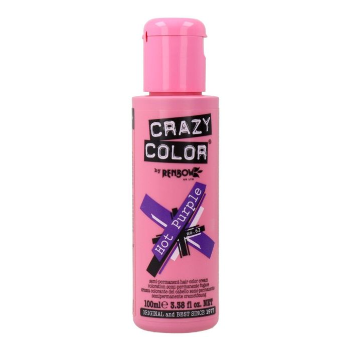 Crazy Color 62 Hot Purple Tinte Semipermanente Fantasía Directo para Pelo Dura 10-12 Lavados