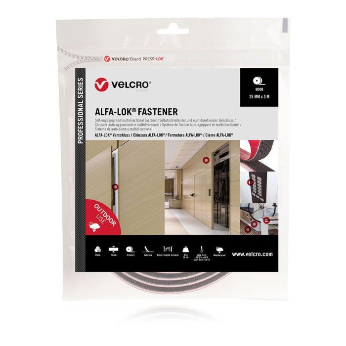 Velcro Cinta Alfa-Lok Lineal de Gancho Negra 25mm x 3m 2