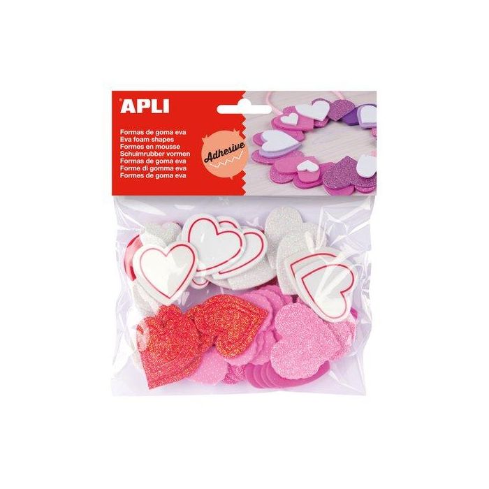 Apli Formas Goma Eva Adhesivas Corazones Con Purpurina Colores Surtidos -52U-