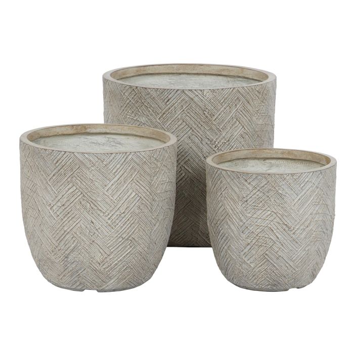 Set de Maceteros Home ESPRIT Beige Fibra de Vidrio Magnesio 44,5 x 44,5 x 43 cm (3 Unidades) 4