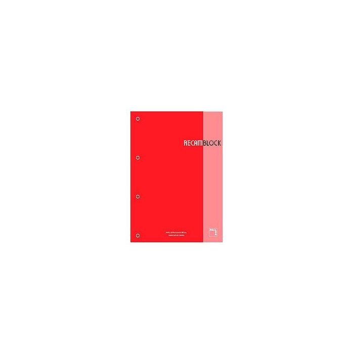 Recambio Pacsa Xblock Encolado A4 80H 90G 4 Taladros Cuadric.5X5 Rojo (1 Color En Rayado Y Banda) 5 unidades