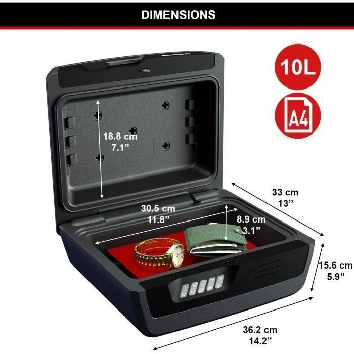 Master Lock Caja Fuerte Electrónica Ignífuga e Impermeable 10L Formato L para Documentos A4, Certificada UL/ETL 30 Minutos Fuego 5