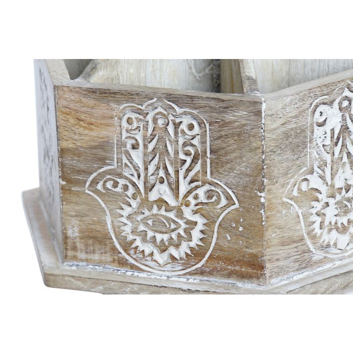 DKD Home Decor Portamandos Giratorio Indio Hamsa Marrón de Madera de Mango Decapé 20x20x20 cm 1