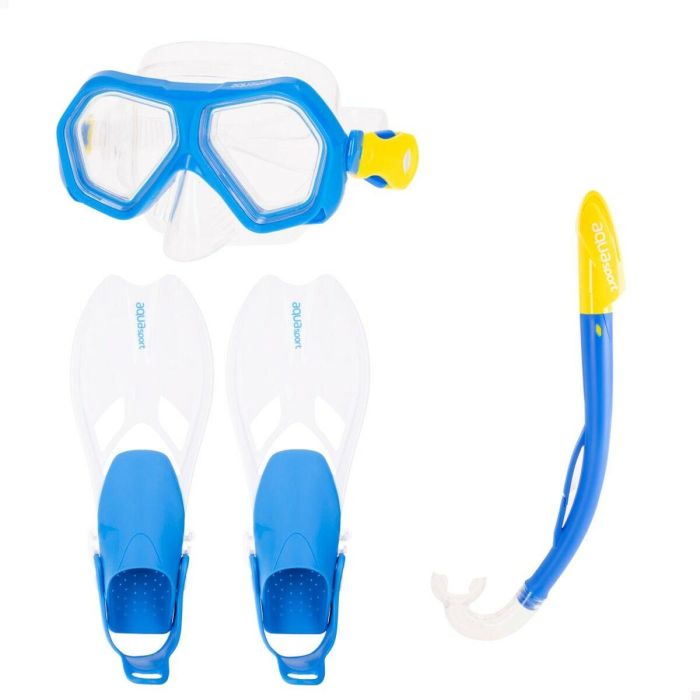 Gafas de Buceo con Tubo y Aletas AquaSport Azul Junior (2 Unidades) 6 Gafas de Buceo con Tubo y Aletas AquaSport Azul Junior (2 Unidades) 6