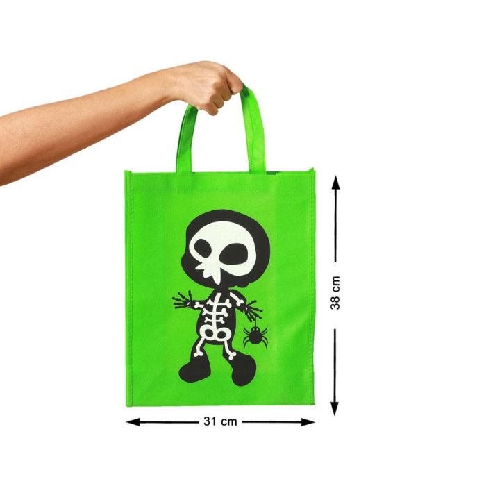 Bolsa Recoge Caramelos Esqueleto 38x31 cm para Halloween Niños - Diseño Impreso Práctico y Divertido