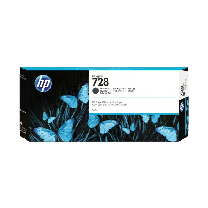 HP 728 Cartucho de Tinta DesignJet Negro Mate 300ml para Impresoras T730, T830 (F9J68A)