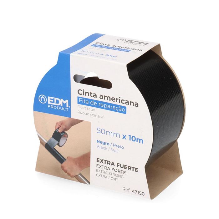 Edm Cinta Americana Negro 50 mm x 10 m Polietileno Resistente Reparaciones Multiuso 2