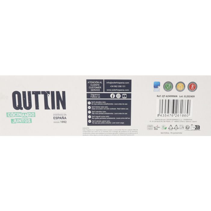 Quttin Set 6 Utensilios Nylon Negro con Dimensiones 9 cm (ancho) x 31.4 cm (alto) x 9 cm (largo) (8 Cajas)