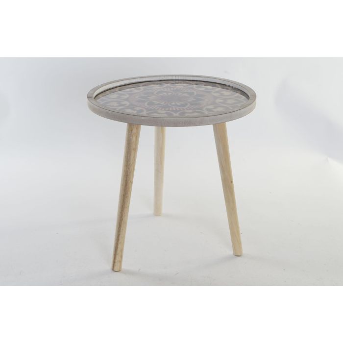 DKD Home Decor Mesita Auxiliar Colonial Estilo Marroquí Madera MDF Natural Negro para Salón Dormitorio Desmontable 40x40x41 cm