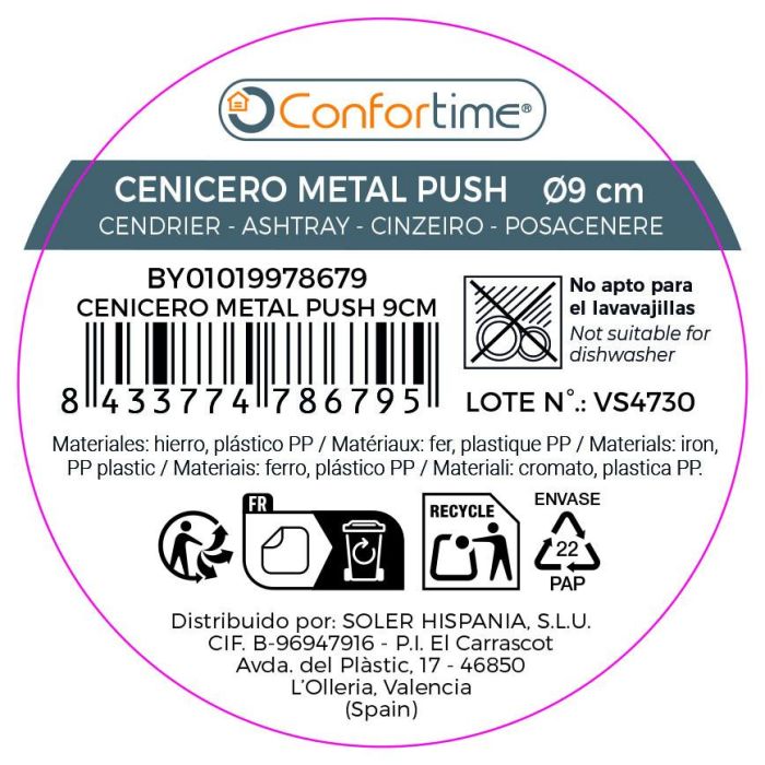 Inde Cenicero Acero Push 9 cm 9