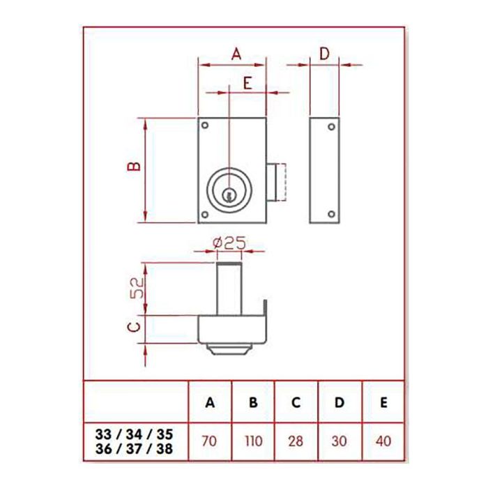 Cerradura de sobreponer solo llave. derecha jis 33-7d jis 1