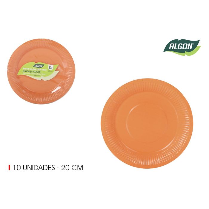 Set de 10 platos de cartón naranja Algon 20 cm (24 Unidades) Set de 10 platos de cartón naranja Algon 20 cm (24 Unidades)