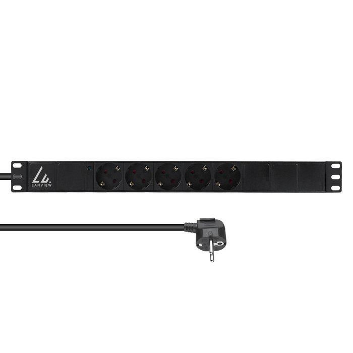 Lanview Regleta Rack 19" 5 Tomas Schuko Tipo F 10A, Cable 3 Metros, Montaje 1U