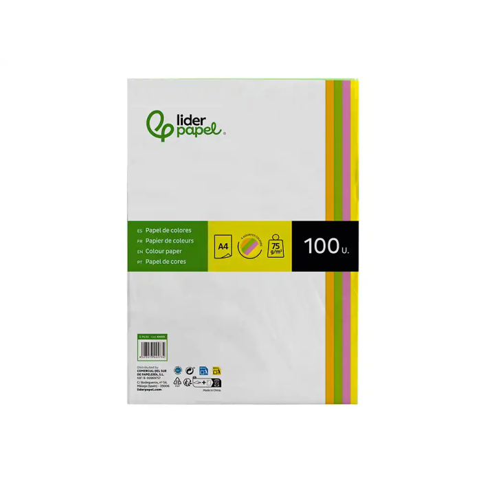 Liderpapel Papel Color DIN A4 75 gr Neón, 4 Colores Surtidos, Paquete 100 Hojas 1