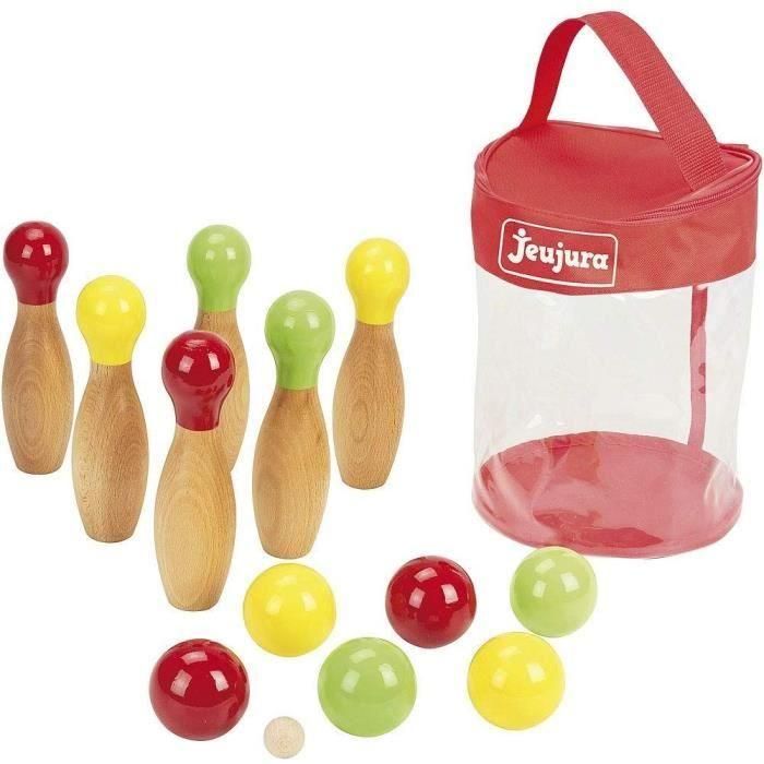Jeujura Juego Bolos y Petanca de Madera: 6 Bolos, 6 Bolas, Gato, Bolsa Almacenamiento Fácil Transporte, para Niños +3 Años 0 Jeujura Juego Bolos y Petanca de Madera: 6 Bolos, 6 Bolas, Gato, Bolsa Almacenamiento Fácil Transporte, para Niños +3 Años 0