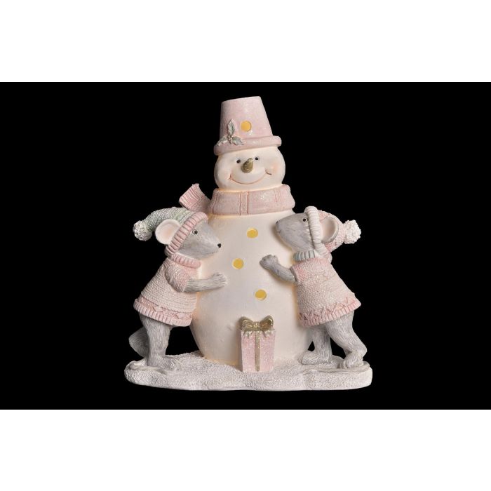 DKD Home Decor Figura Decoración Navidad Fantasía LED Resina Rosa Blanco Gris 15.5cm Alto (10.5x14.5cm) Funciona con Pilas LR44 1
