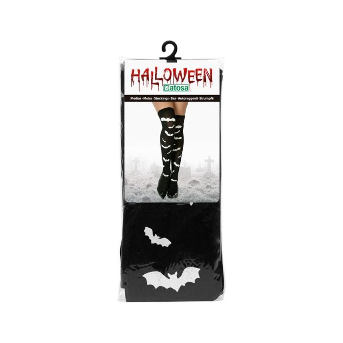 Medias Negras con Murciélagos Blancos para Mujer - Accesorio Perfecto para Halloween y Fiestas Góticas 1 Medias Negras con Murciélagos Blancos para Mujer - Accesorio Perfecto para Halloween y Fiestas Góticas 1