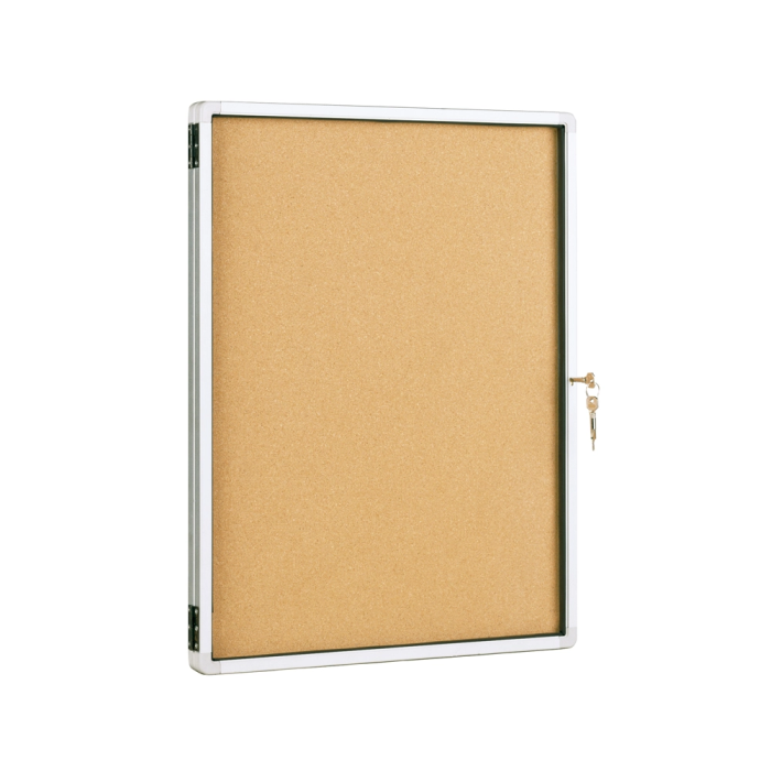 Q-connect Vitrina de Anuncios Marco Aluminio 900 x 1200 mm, Fondo Corcho, Puertas Correderas Cristal 1