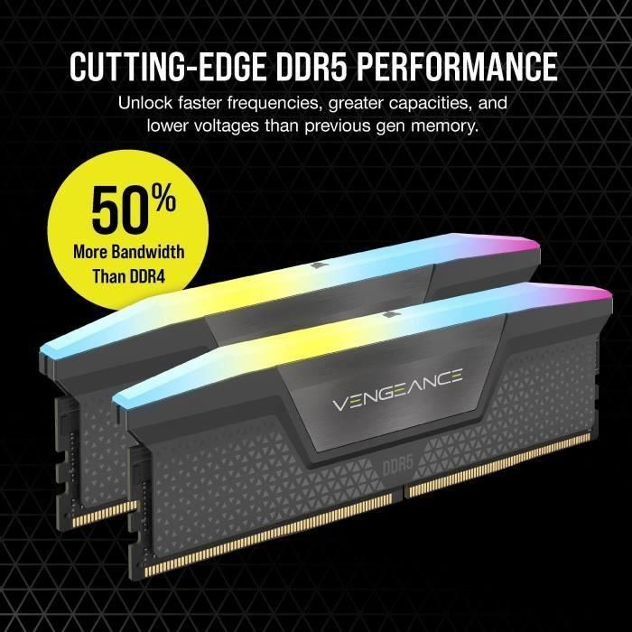 Memoria RAM - CORSAIR - Vengeance RGB DDR5 RAM 32GB (2x16GB) 5600MHz CL40 Compatible con AMD Expo iCUE - Gris (CMH32GX5M2B5600Z40) 2 Memoria RAM - CORSAIR - Vengeance RGB DDR5 RAM 32GB (2x16GB) 5600MHz CL40 Compatible con AMD Expo iCUE - Gris (CMH32GX5M2B5600Z40) 2