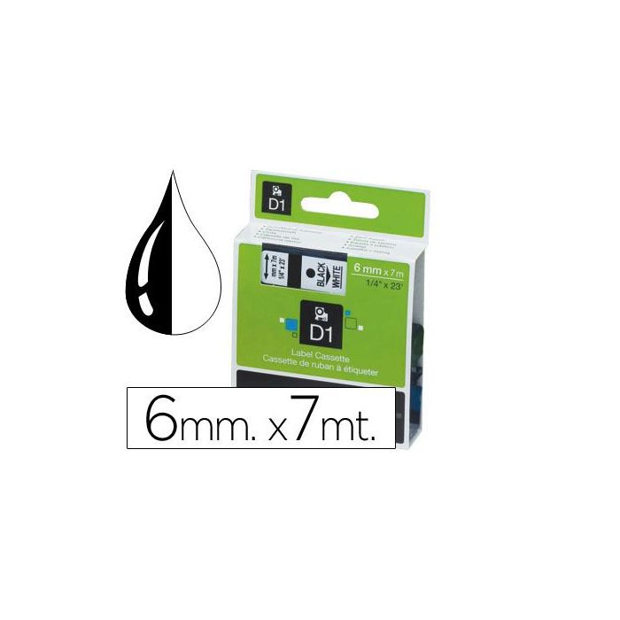 Dymo Cinta De Transferencia Termica D1 43613. Etiquetas Estándar Negro Sobre Blanco 6 mmx7M. Poliester Autoadhesiva.Rotuladora Labelmanager