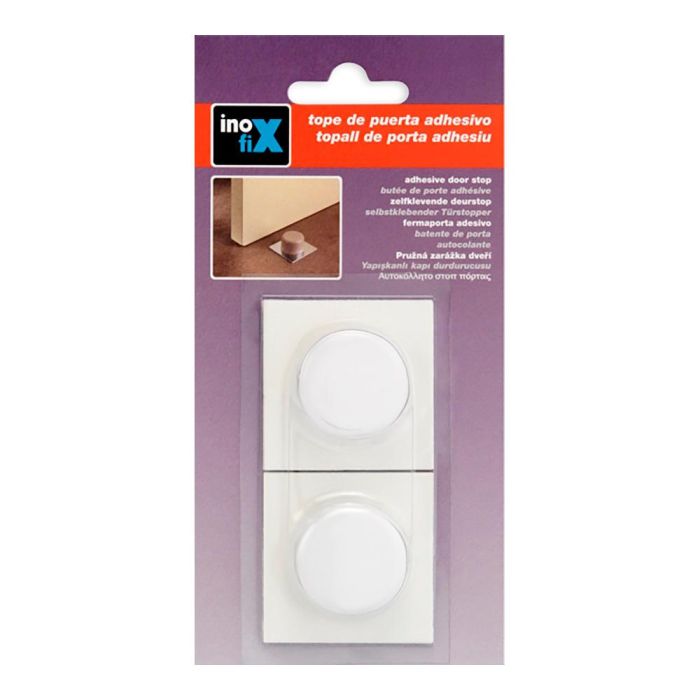 Inofix Tope adhesivo blanco para puertas, PVC con base metálica, blister 2 unid. 1 Inofix Tope adhesivo blanco para puertas, PVC con base metálica, blister 2 unid. 1