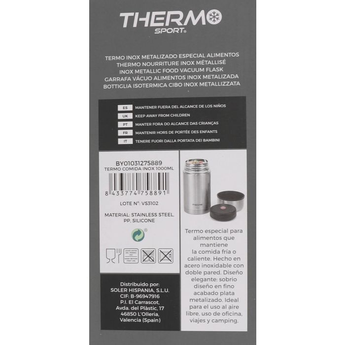 Termo para comida Thermosport 1000 ml acero inoxidable (6 Unidades) 5