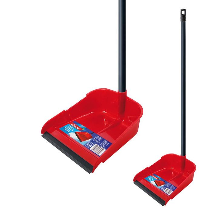 Vileda Recogedor con palo y labio de goma antiadherente, color rojo