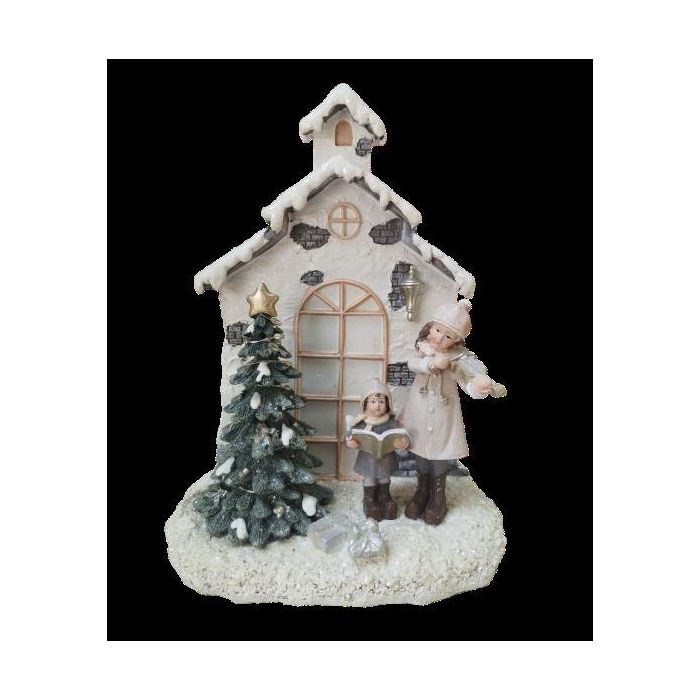 DKD Home Decor Figura de Navidad Tradicional Casa LED con Pilas Lr44 Resina Multicolor 9x21x16.5cm Paquete de 2 Unidades 1