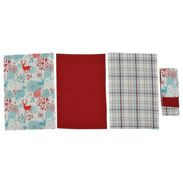 Paño Navidad Moderna DKD Home Decor Azul Celeste Rojo 0.5 x 40 x 60 cm Set de 3 (12 Unidades)