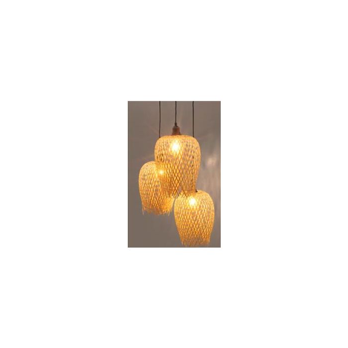 DKD Home Decor Lámpara Techo Colgante Tropical de Ratán y Bambú Marrón Claro Negro, 3 Luces E27, Max 50W, 94cm Alto 1