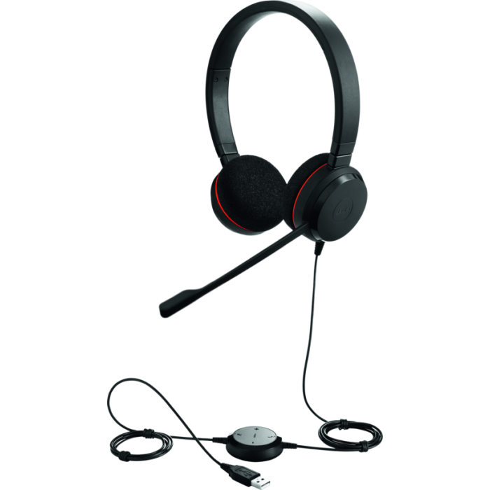 Jabra Evolve 20 Ms Stereo Auricular Profesional con Cancelación de Ruido y Micrófono Boom, USB Tipo A, Binaural, Negro