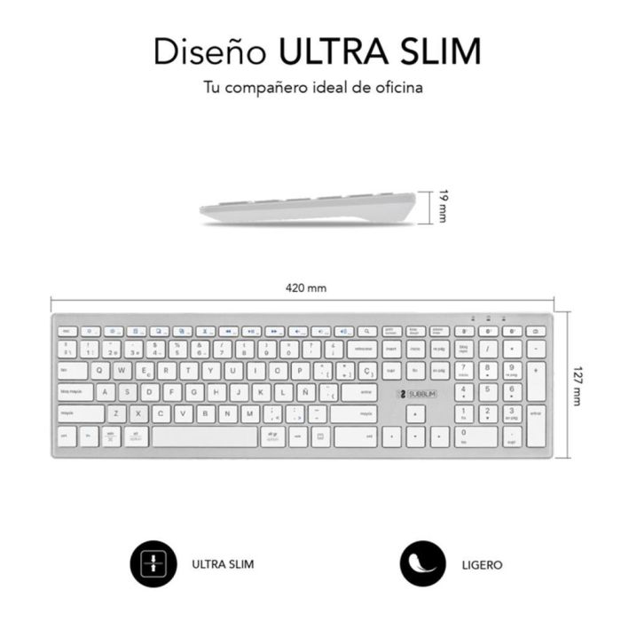 SUBBLIM SUBKB-2PUE200 Teclado Inalámbrico Bluetooth Multidispositivo con Teclado Numérico y Diseño Minimalista Pure Extended 2